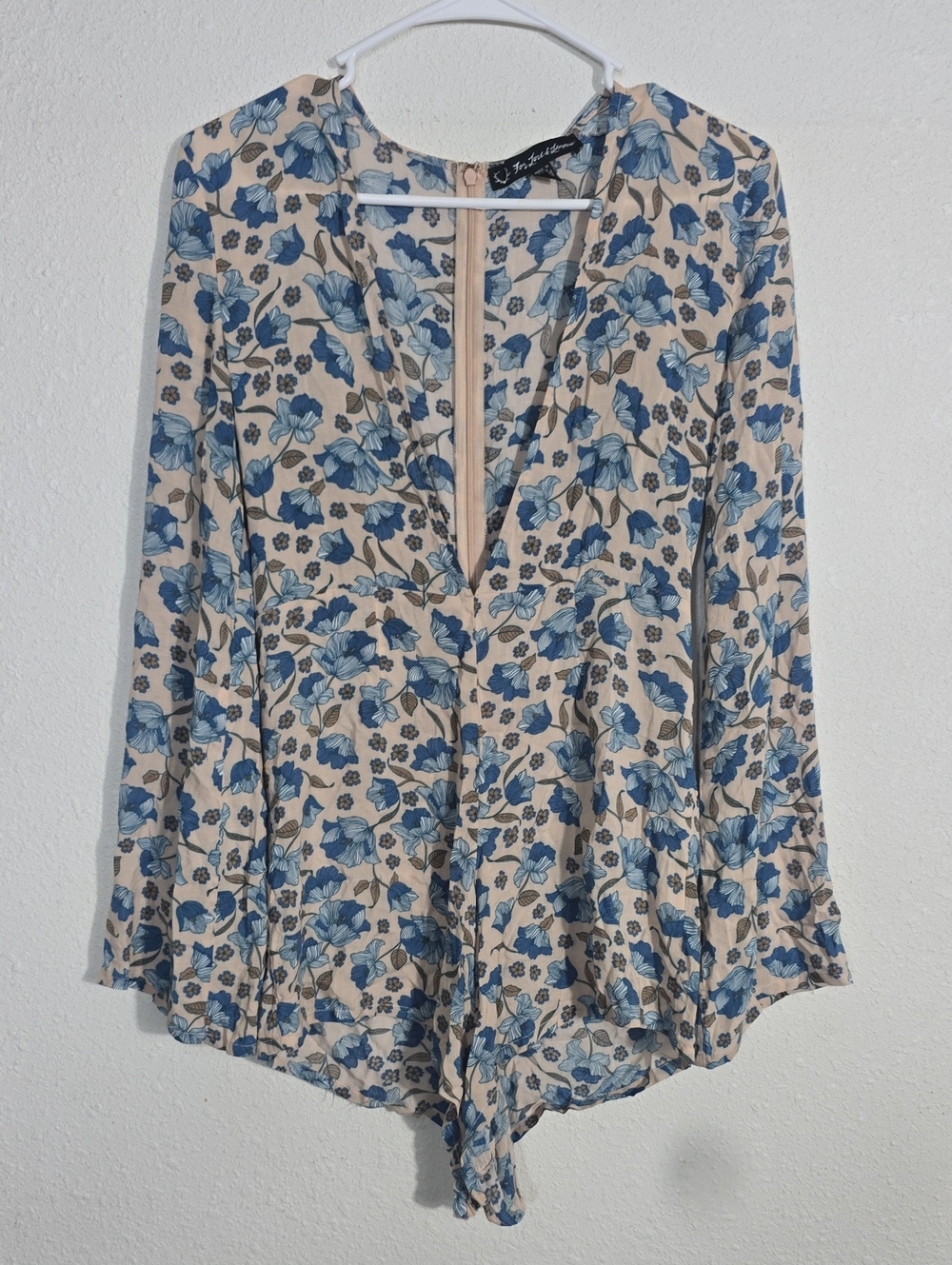 Blue Floral V-Neck Long Sleeve Romper - For Love And Lemons Xs
